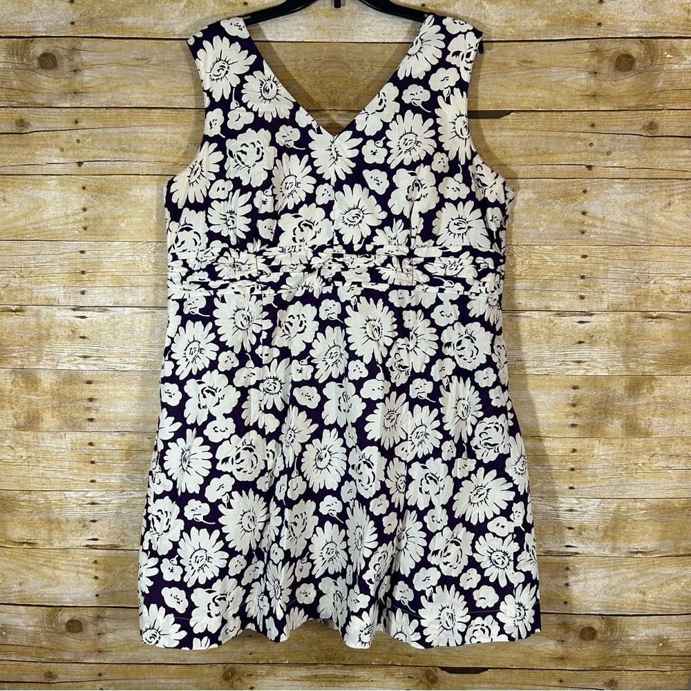Boden Floral V Neck Cotton Shift Dress Sundress Size 18L Cream Purple Sleeveless